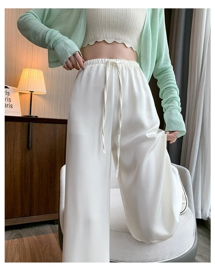 Ice Silk Wide-Leg Pants – High-Waisted Summer Trousers for Women