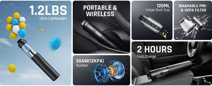 Portable Cordless Car Vacuum 13000Pa/30AW