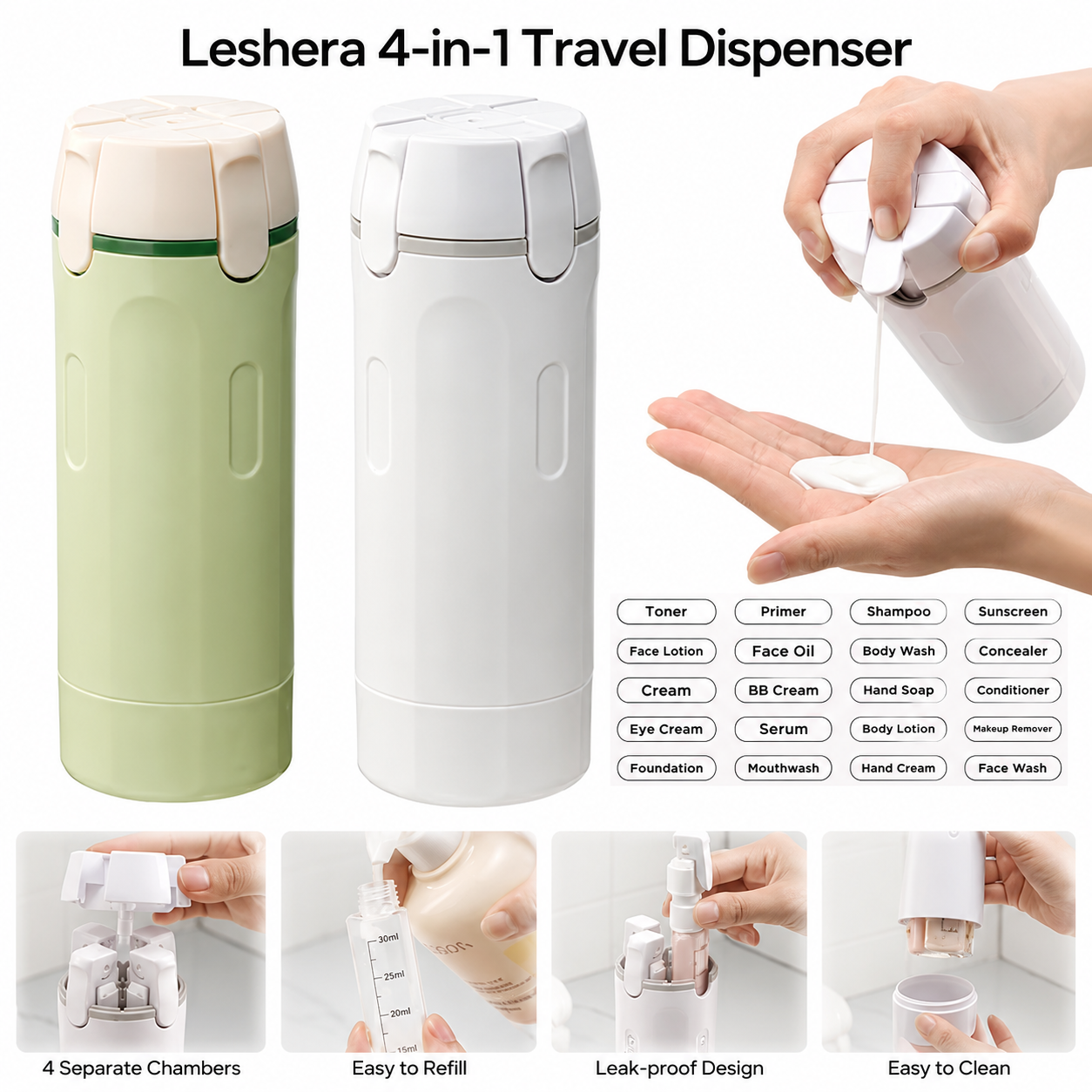 Leshera 4-in-1 Travel Dispenser