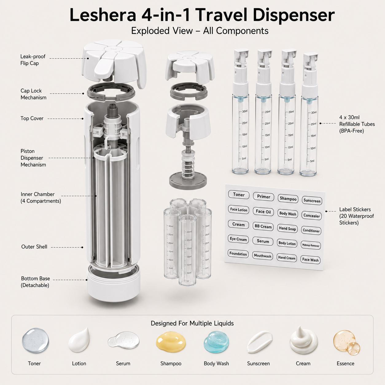 Leshera 4-in-1 Travel Dispenser