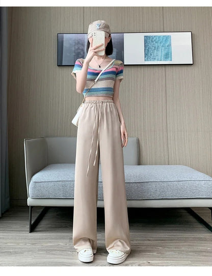 Ice Silk Wide-Leg Pants – High-Waisted Summer Trousers for Women