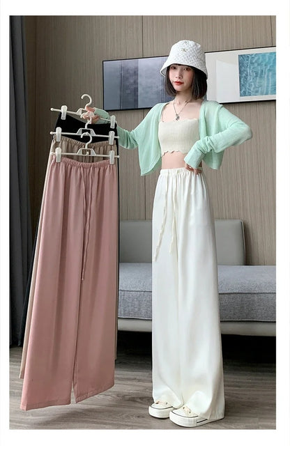 Ice Silk Wide-Leg Pants – High-Waisted Summer Trousers for Women
