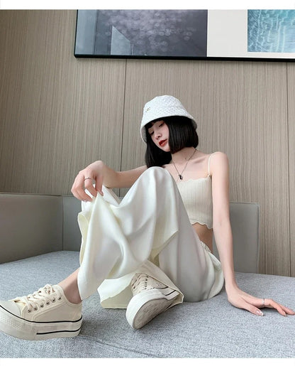 Ice Silk Wide-Leg Pants – High-Waisted Summer Trousers for Women