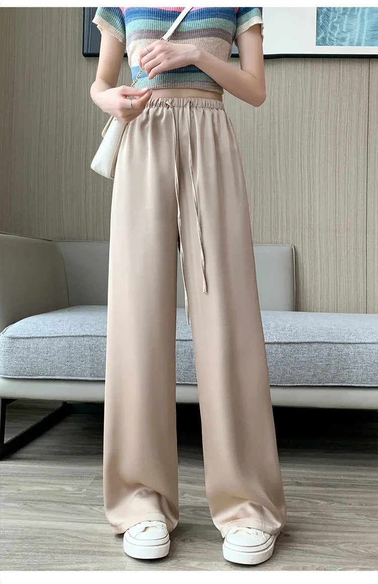 Ice Silk Wide-Leg Pants – High-Waisted Summer Trousers for Women