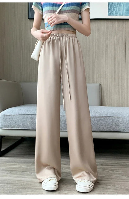 Ice Silk Wide-Leg Pants – High-Waisted Summer Trousers for Women