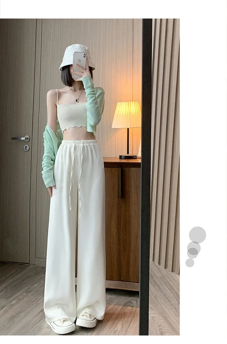 Ice Silk Wide-Leg Pants – High-Waisted Summer Trousers for Women