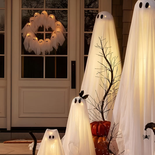 🎃 Halloween Ghost Wreath Sale 20%💥 – 12 LED Light-Up Spooky Garland