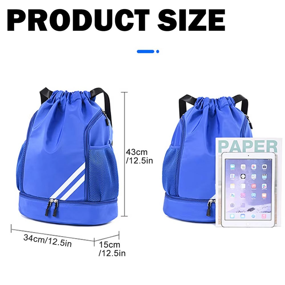 🎒 Waterproof Drawstring Gym Backpack – Multi-Purpose Sports Bag with Shoe Compartment & Wet Pocket