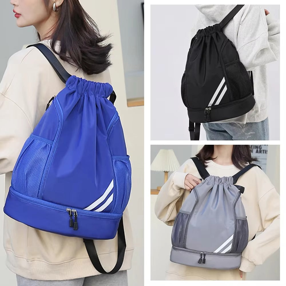 🎒 Waterproof Drawstring Gym Backpack – Multi-Purpose Sports Bag with Shoe Compartment & Wet Pocket
