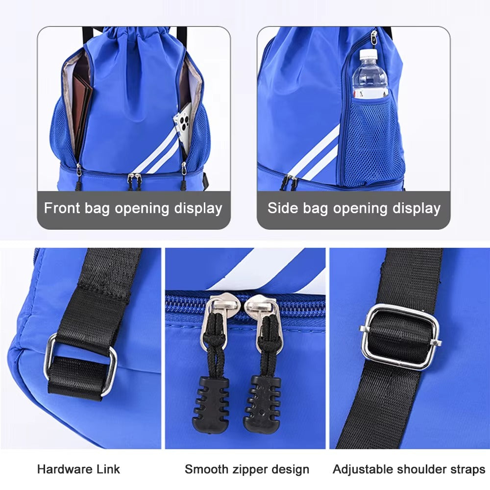 🎒 Waterproof Drawstring Gym Backpack – Multi-Purpose Sports Bag with Shoe Compartment & Wet Pocket