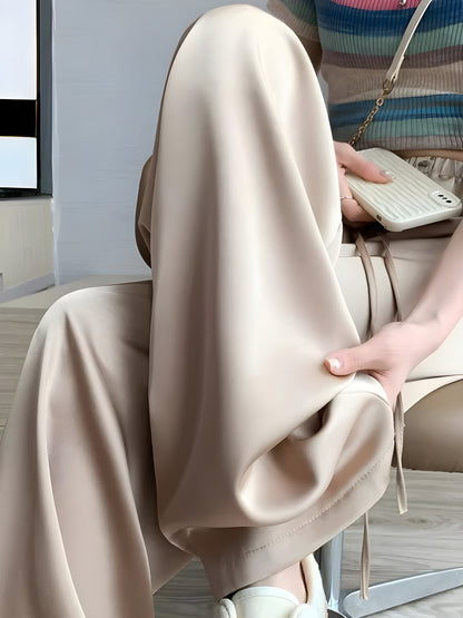 Ice Silk Wide-Leg Pants – High-Waisted Summer Trousers for Women