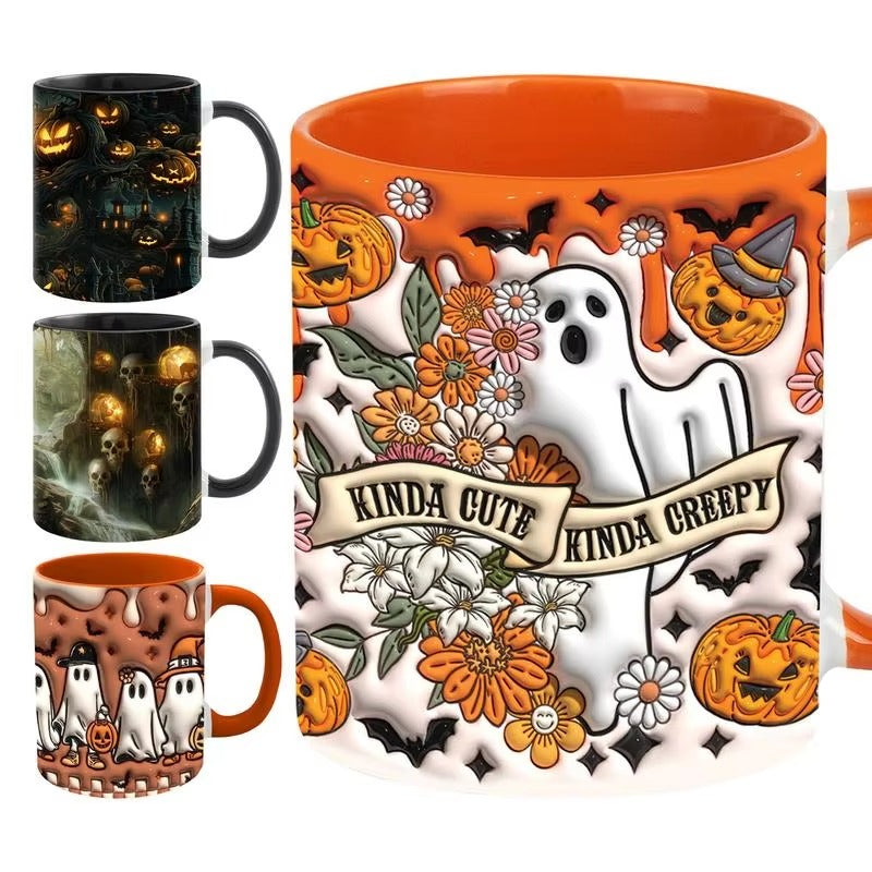 🎃 3D Halloween Ceramic Mug – Pumpkin, Ghost & Skull Designs