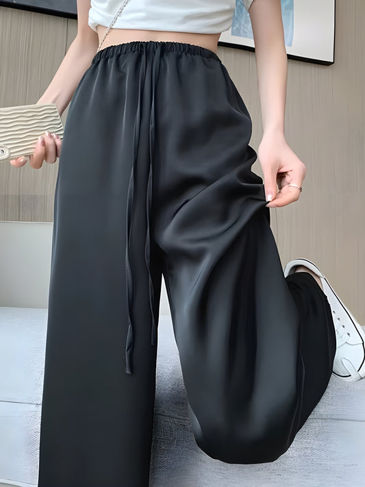 Ice Silk Wide-Leg Pants – High-Waisted Summer Trousers for Women