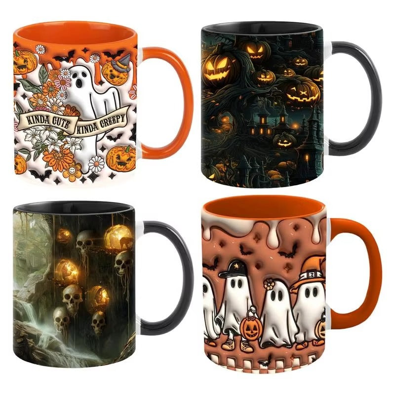 🎃 3D Halloween Ceramic Mug – Pumpkin, Ghost & Skull Designs