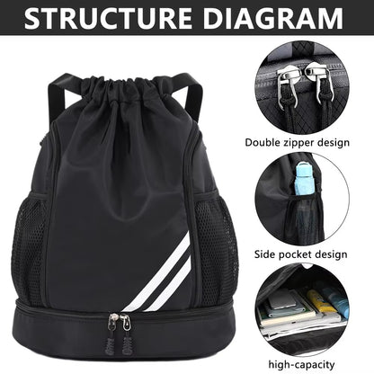 🎒 Waterproof Drawstring Gym Backpack – Multi-Purpose Sports Bag with Shoe Compartment & Wet Pocket