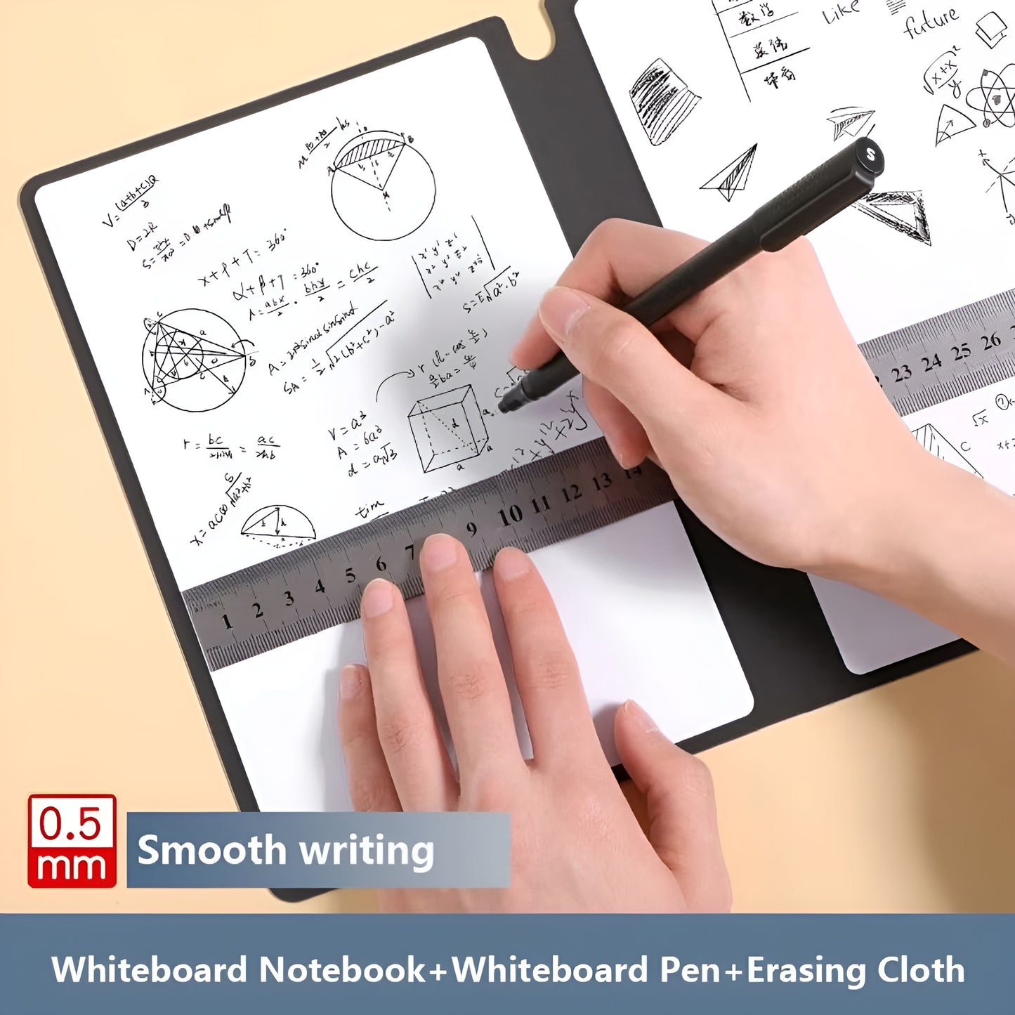 Reusable A5 Whiteboard Notebook – Premium Leather Cover with Erasable Pages & Marker