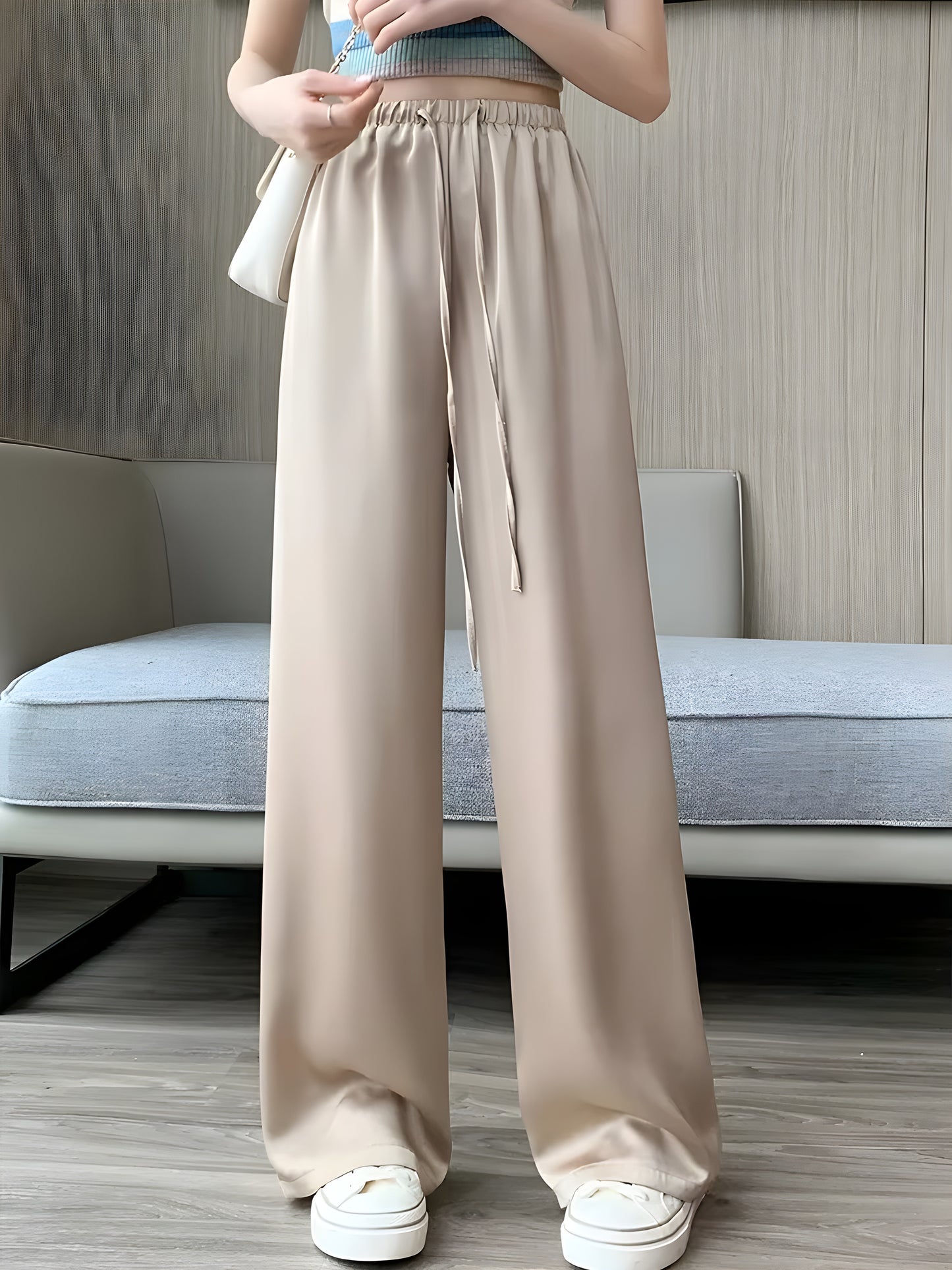 Ice Silk Wide-Leg Pants – High-Waisted Summer Trousers for Women