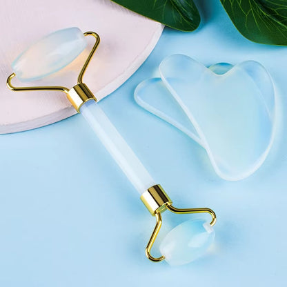 Leshera™ Opalite Jade Roller & Gua Sha Crystal Facial Set