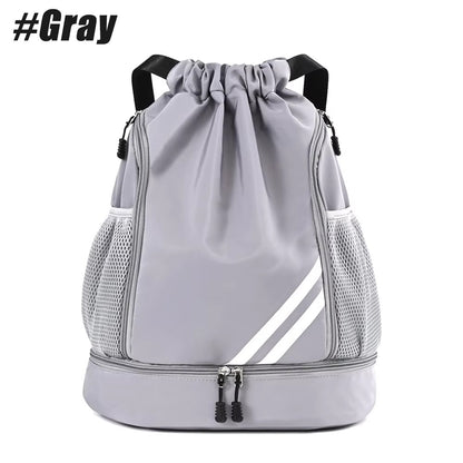 🎒 Waterproof Drawstring Gym Backpack – Multi-Purpose Sports Bag with Shoe Compartment & Wet Pocket