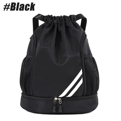 🎒 Waterproof Drawstring Gym Backpack – Multi-Purpose Sports Bag with Shoe Compartment & Wet Pocket