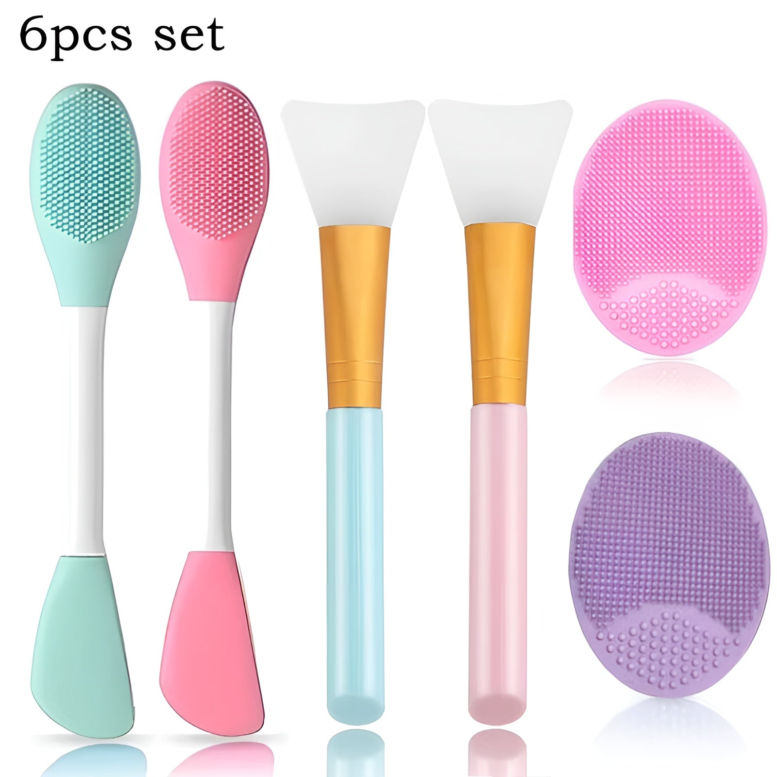 Leshera™ 6-Piece Silicone Face Brush Set – Double-Headed Exfoliator & Mask Applicator