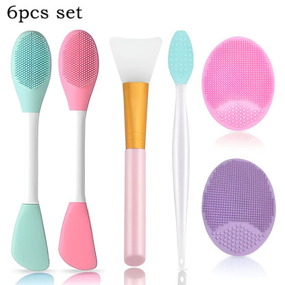 Leshera™ 6-Piece Silicone Face Brush Set – Double-Headed Exfoliator & Mask Applicator